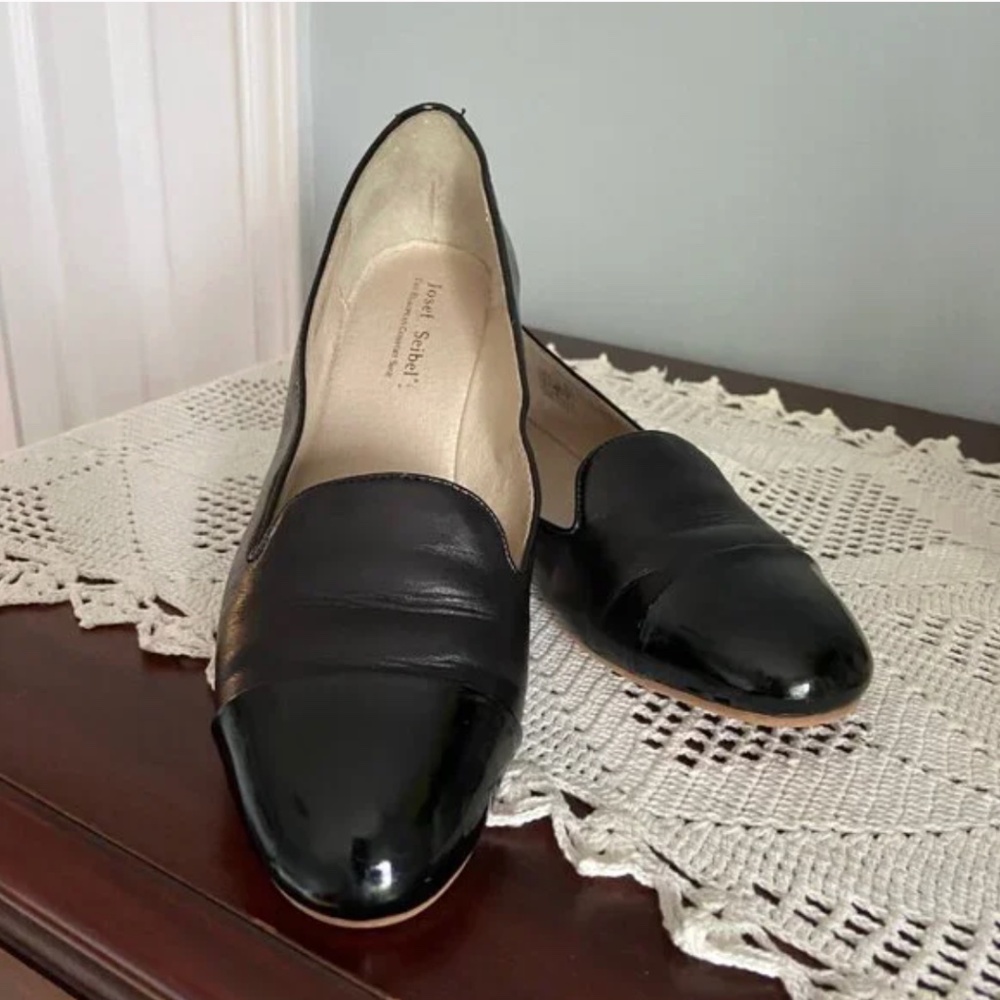 Josef Seibel Black Leather & Patent Leather Flats – Size 39
